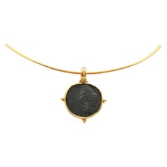18kt Yellow Gold Ancient-Style Greek Coin Bezel Pendant, Very Good Condition