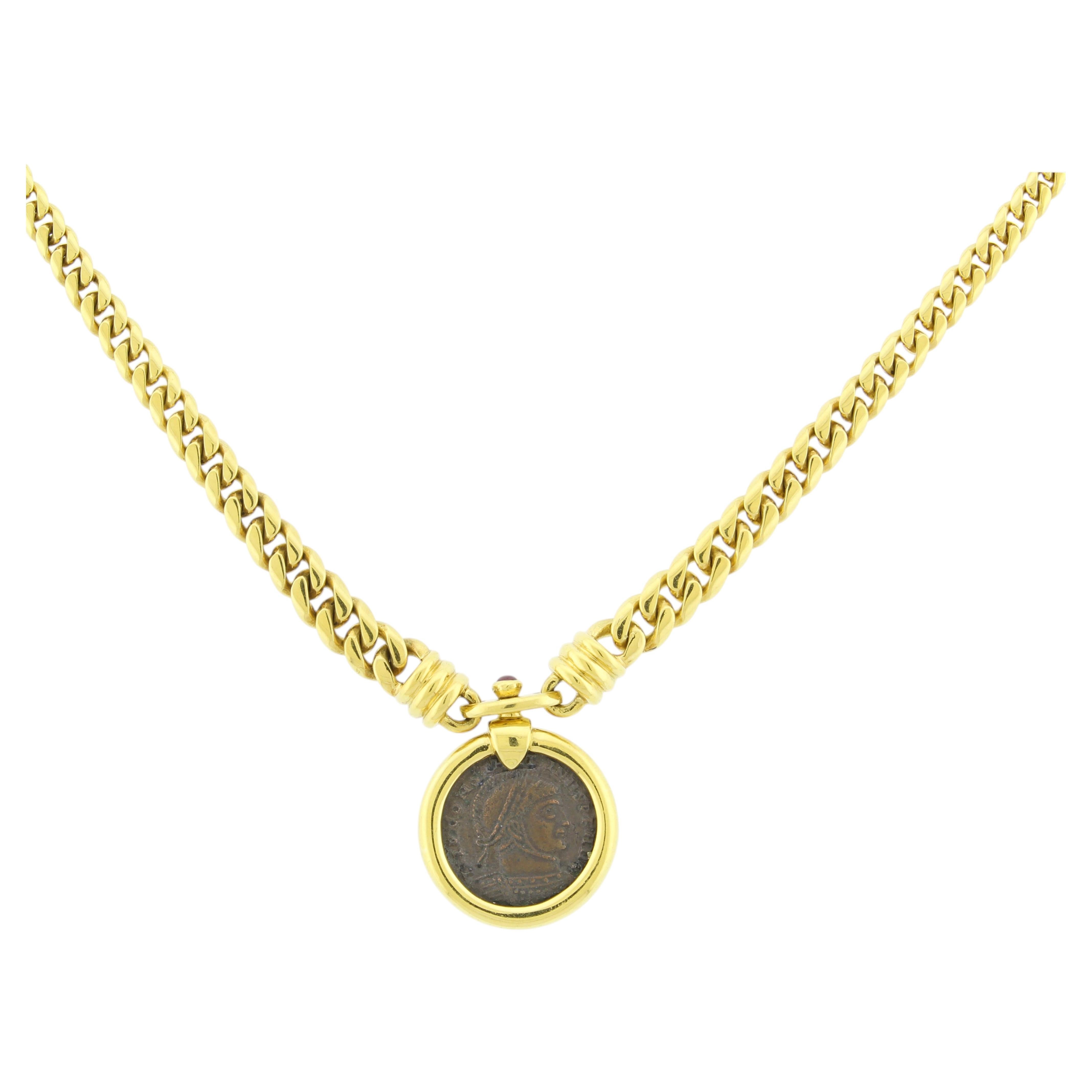 Collar de monedas romanas antiguas de oro amarillo de 18 quilates