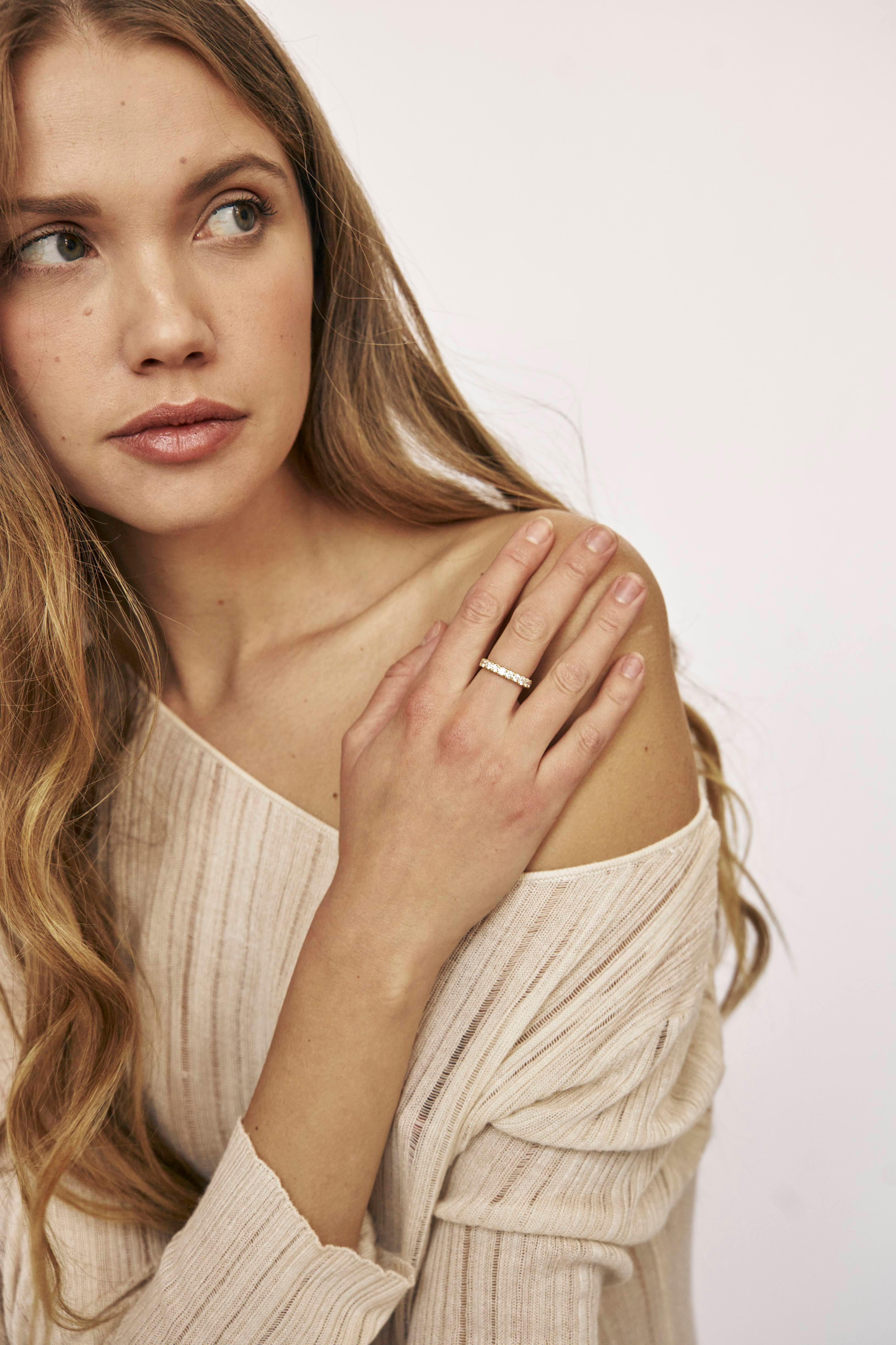 Our most classic and essential ring. Stack them together, with other rings or simply wear them alone. You can’t go wrong with the Half Band ring, in fact, you’ll love it!

18kt Yellow Gold
Dimensions: 2.3mm thick
Size: 6.5
Total Carat Weight: