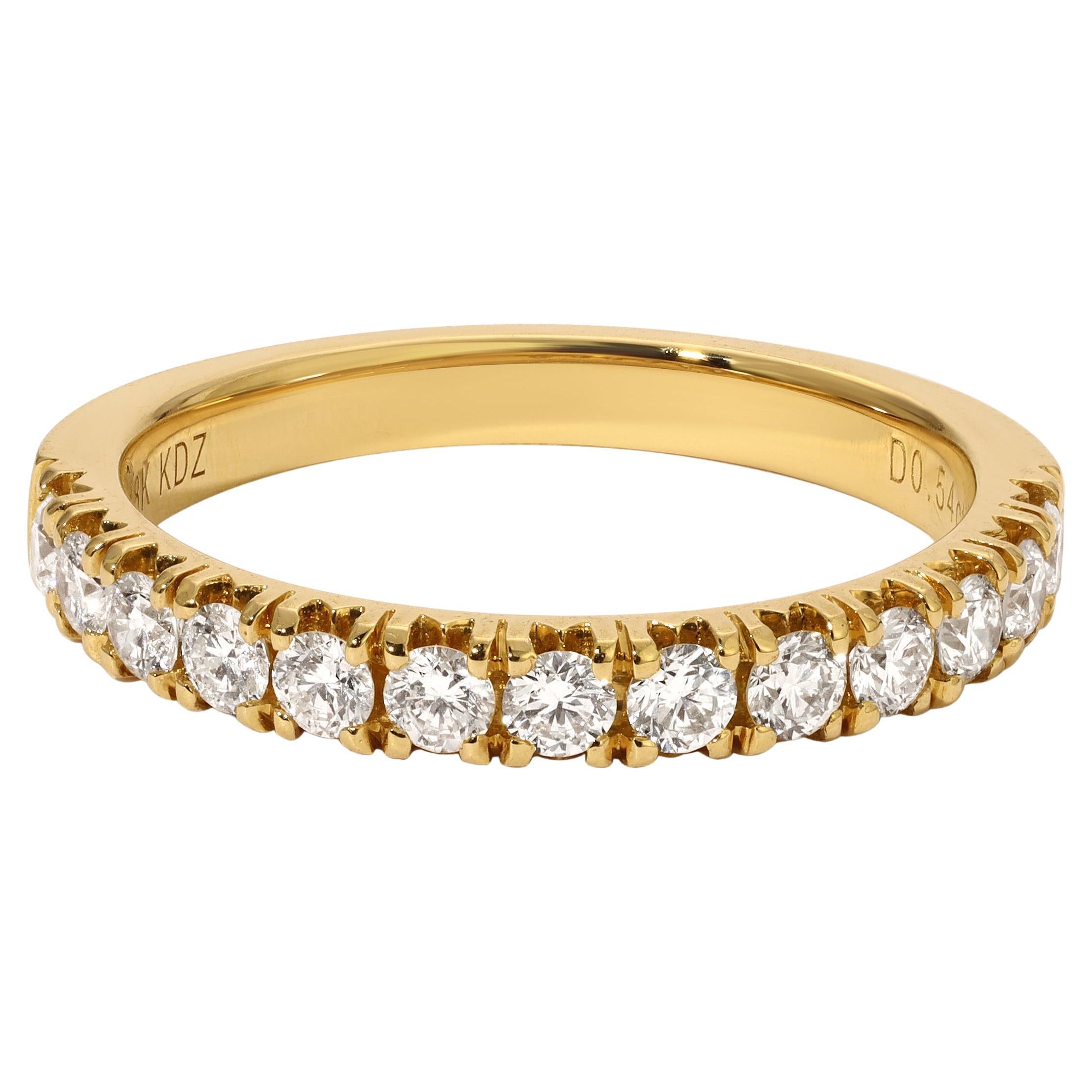 18 Karat Yellow Gold and 0.54 Carat Diamond Half Band Ring For Sale