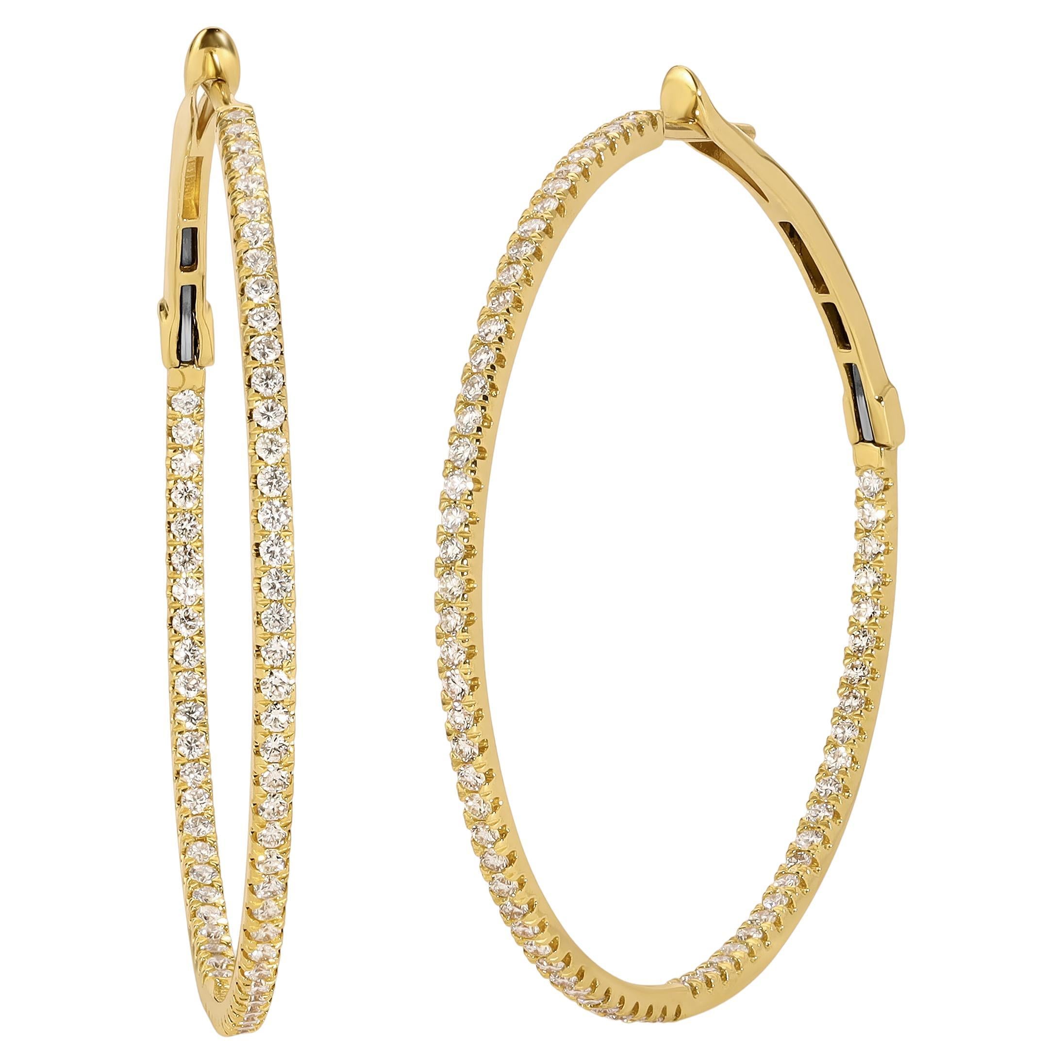 18kt Yellow Gold and 1.21 Carat Diamond Hoops For Sale