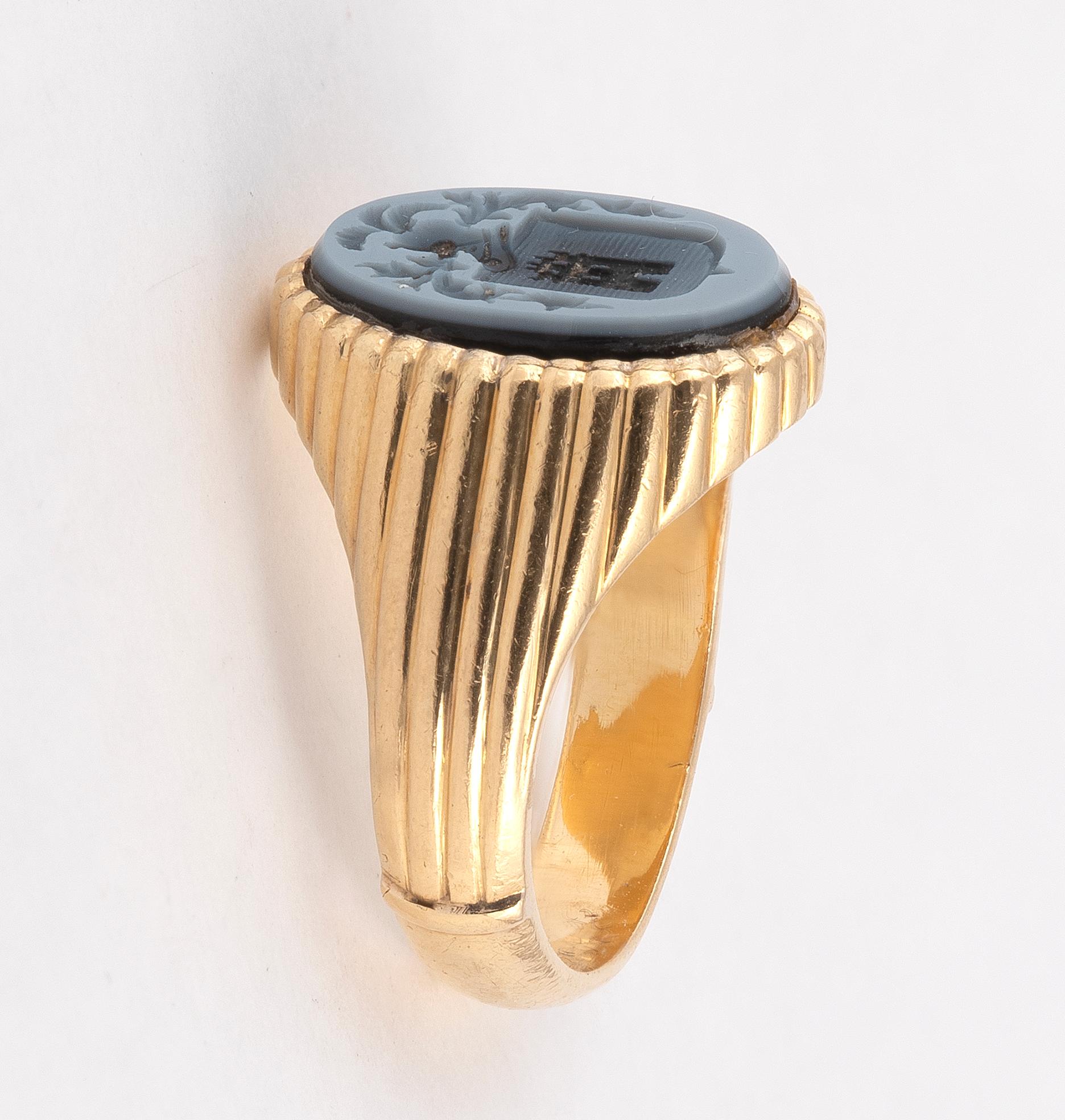 Napoleon III 18kt Yellow Gold and Agate Signet Ring