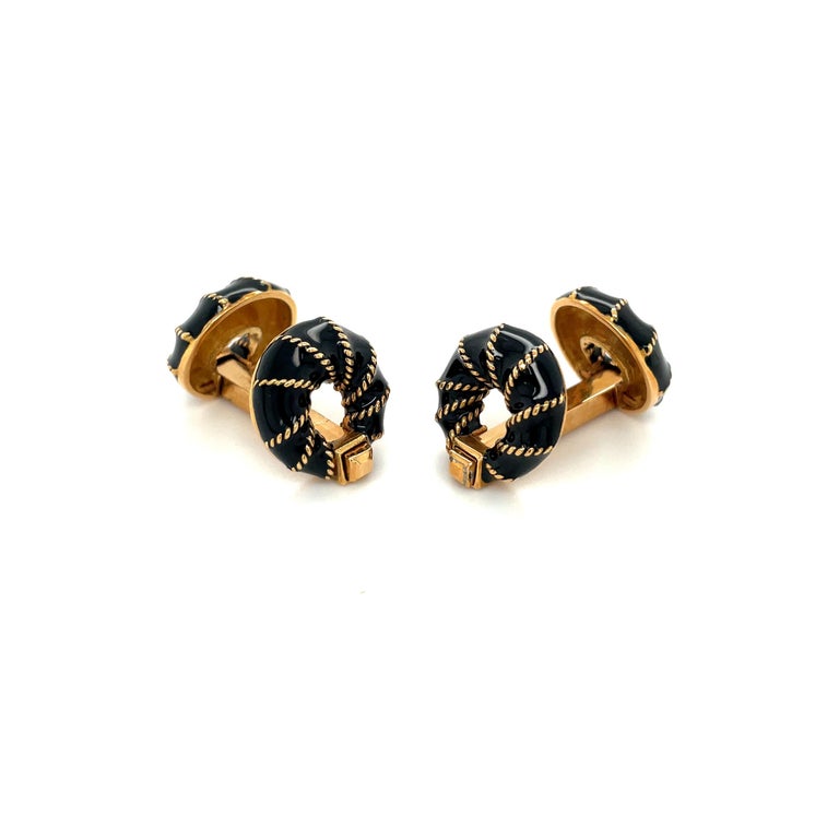 Boutons De Manchette En Or Jaune 14 Carats Avec Onyx Noir Et Diamant - Élégance Vintage