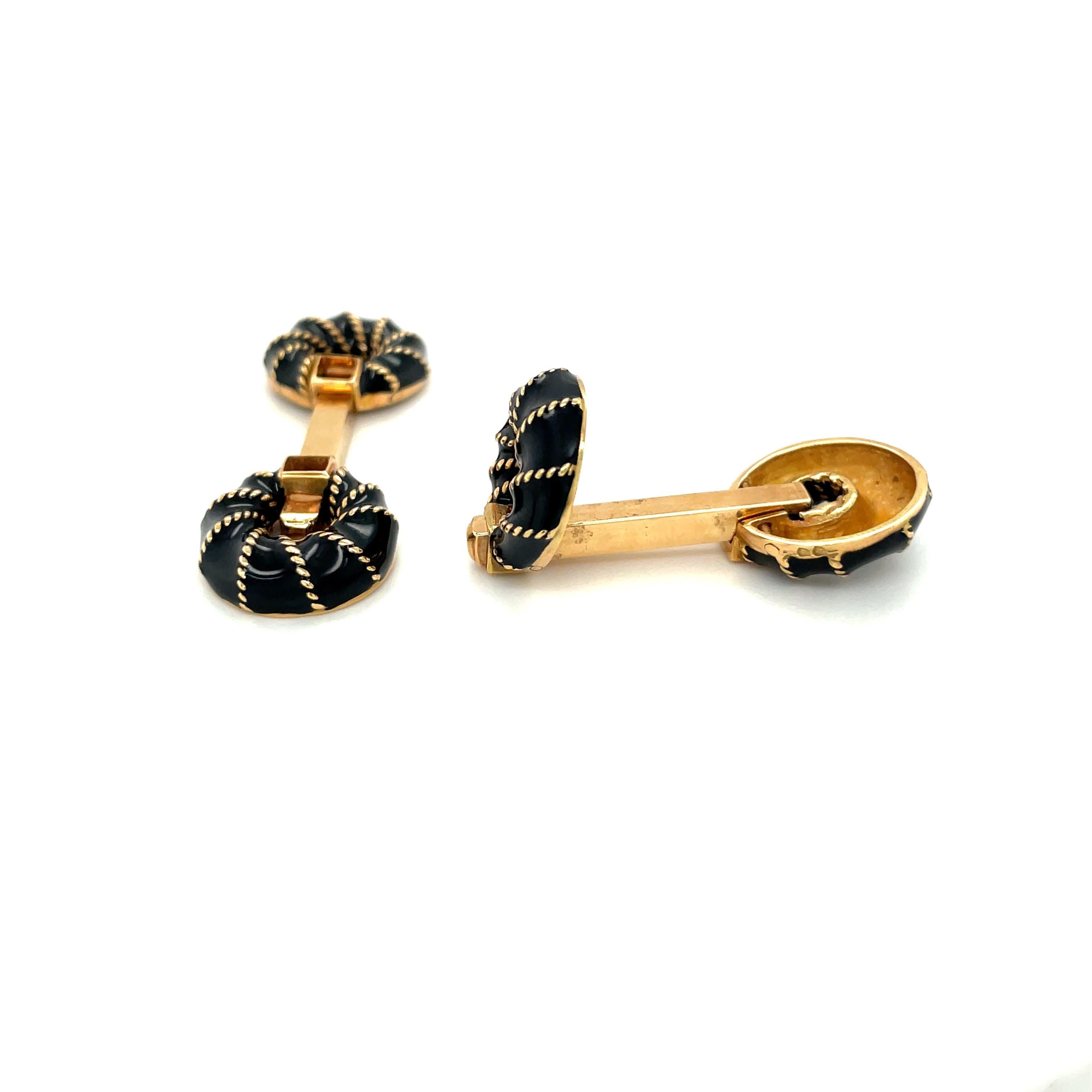 Retro 18KT Yellow Gold and Black Onyx Bar Style Cuff Links For Sale
