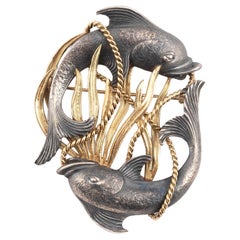 18kt Yellow Gold and Blackened Silver Zodiac Brooch/Pendant