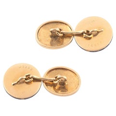 Gemelli da polso Art Nouveau in oro giallo 18kt e smalto blu, Italia, anni '30