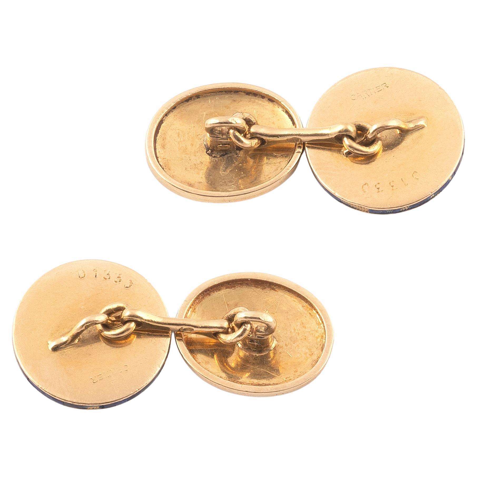 18kt Yellow Gold and Blue Enamel Cufflinks In Excellent Condition For Sale In Firenze, IT