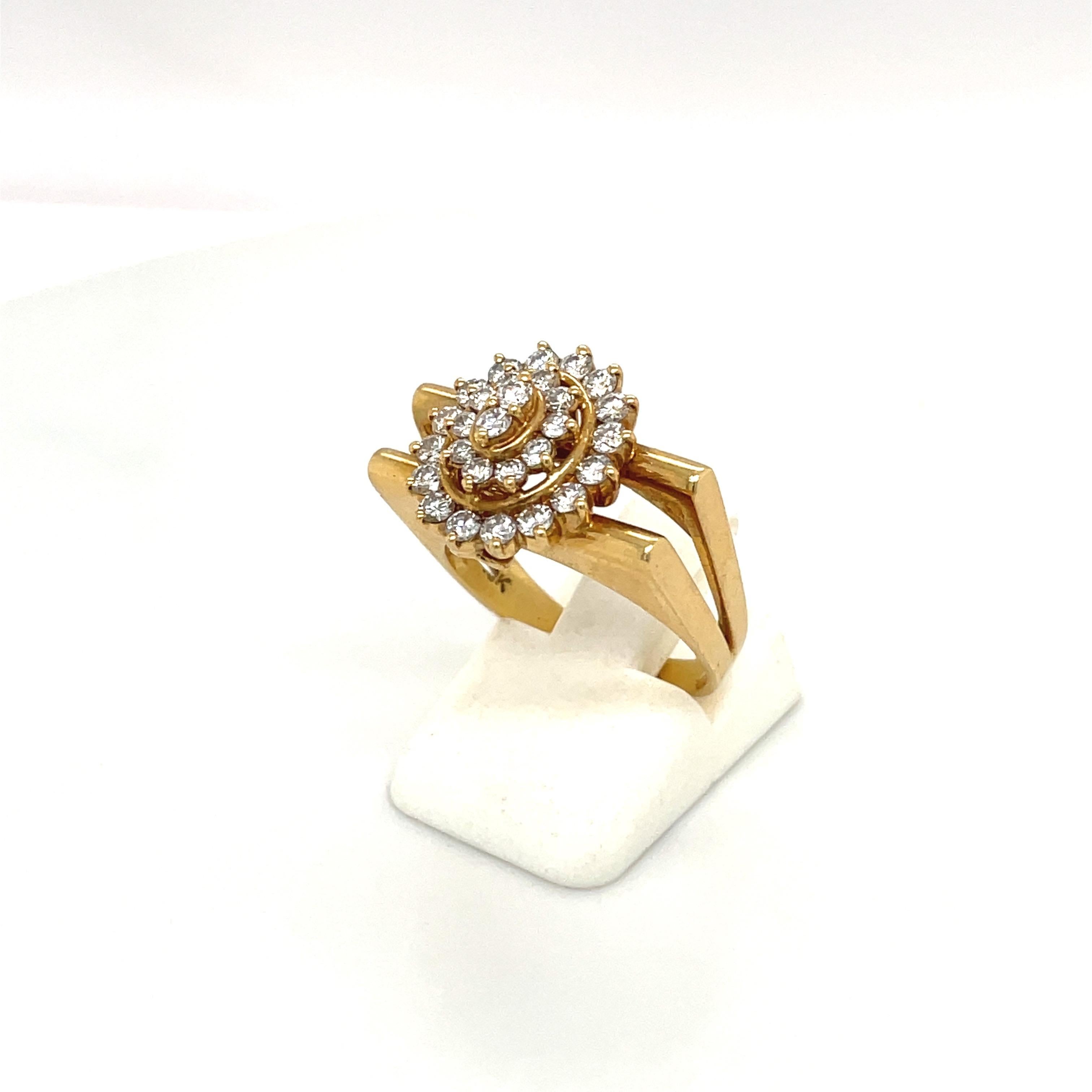 Women's or Men's 18kt Yellow Gold and Diamond 0.76ct Flower Ring