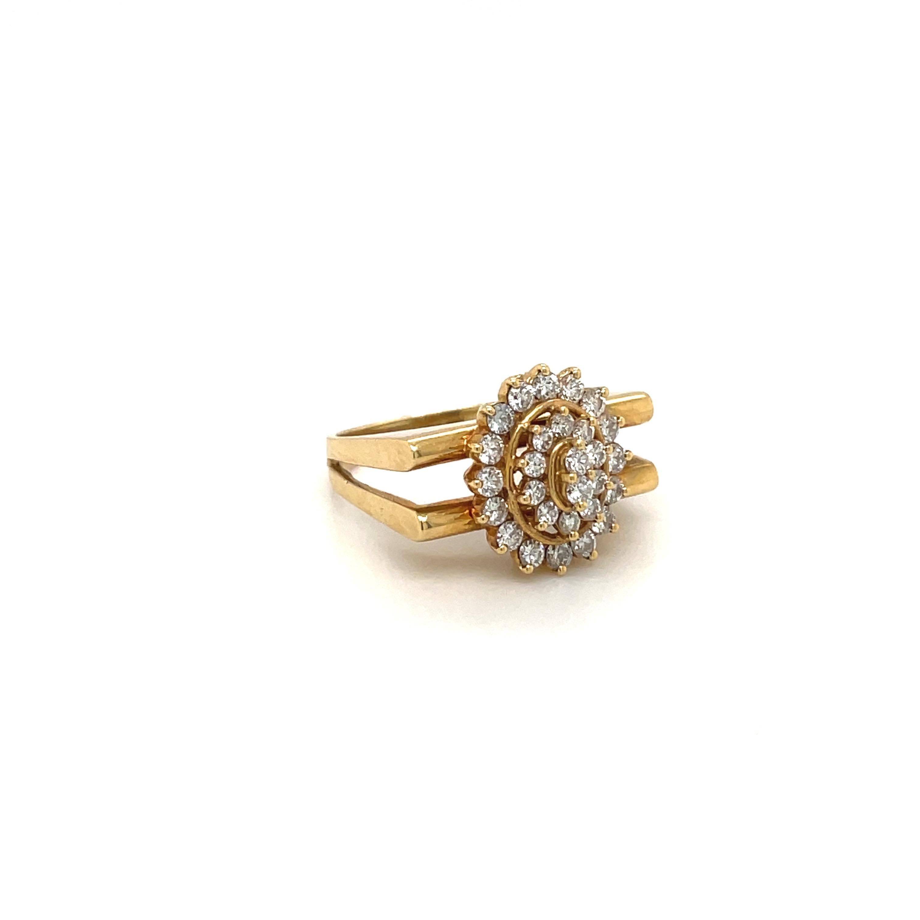 18kt Yellow Gold and Diamond 0.76ct Flower Ring 2