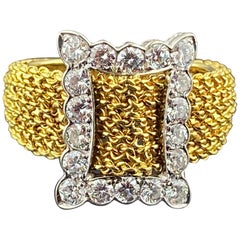 18 Karat Yellow Gold and Diamond "Belt Buckle" Style Ring