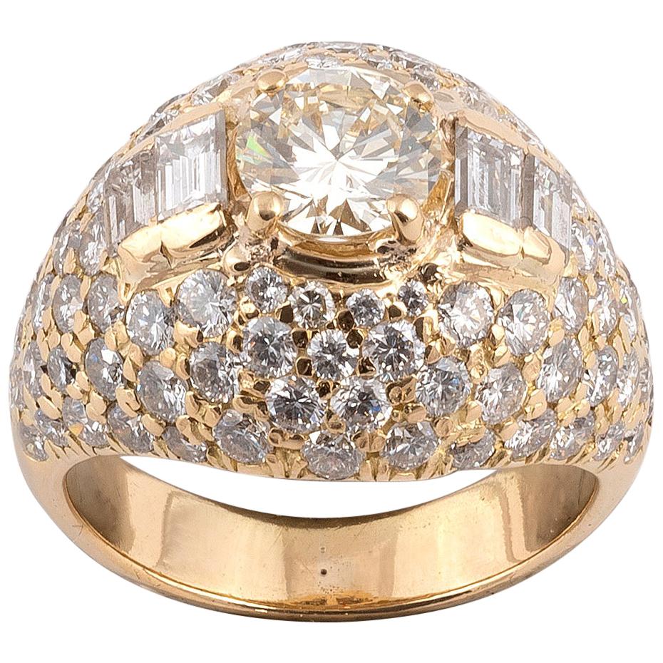 18 Karat Yellow Gold Diamond Set Basket Weave Dress Ring For Sale at ...