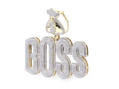 18KT Yellow Gold and Diamond "BOSS" Pendant with Money Bag Detail