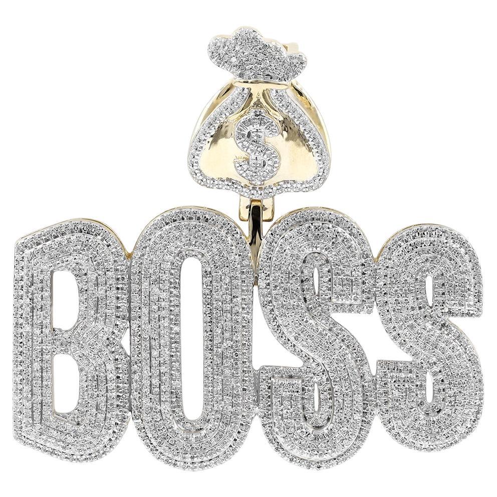 Pendentif "BOSS" en or jaune 18KT et diamants avec détail sac à argent