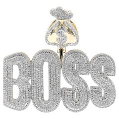 18KT Gelbgold und Diamant "BOSS" Anhänger mit Geldbeutel Detail