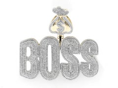 18KT Yellow Gold and Diamond "BOSS" Pendant with Money Bag Detail