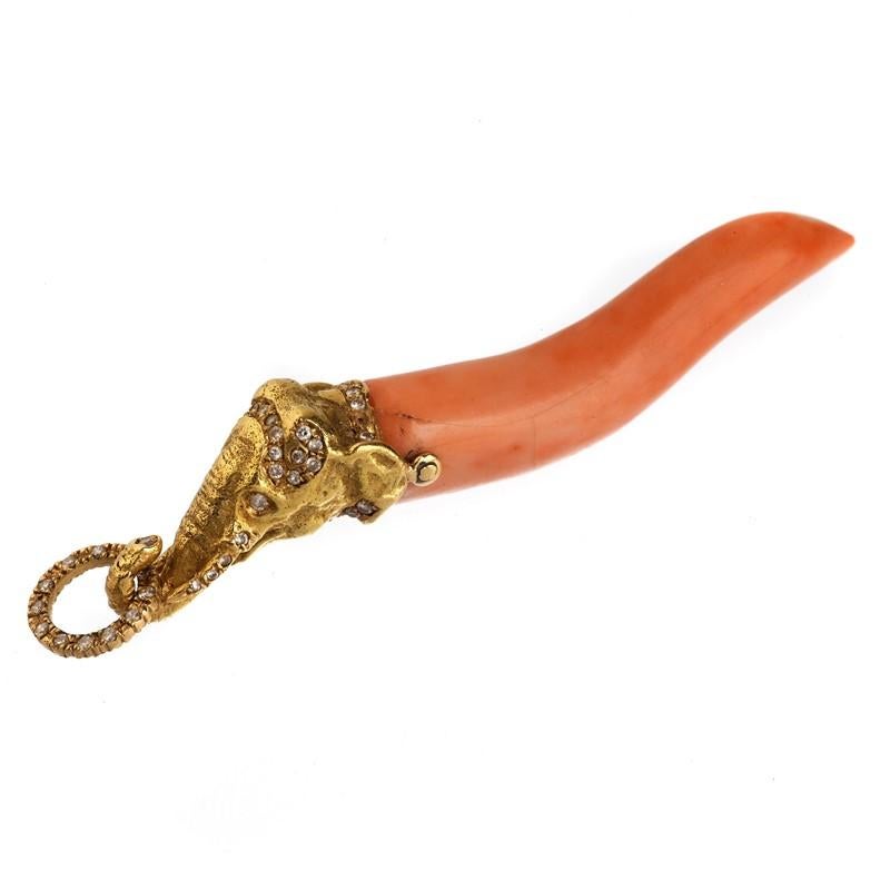 Retro 18kt Yellow Gold And Diamond Coral Horn