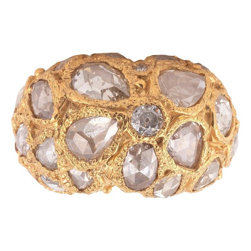 Retro 18kt Yellow Gold And Diamond Samorodok Ring By Codognato