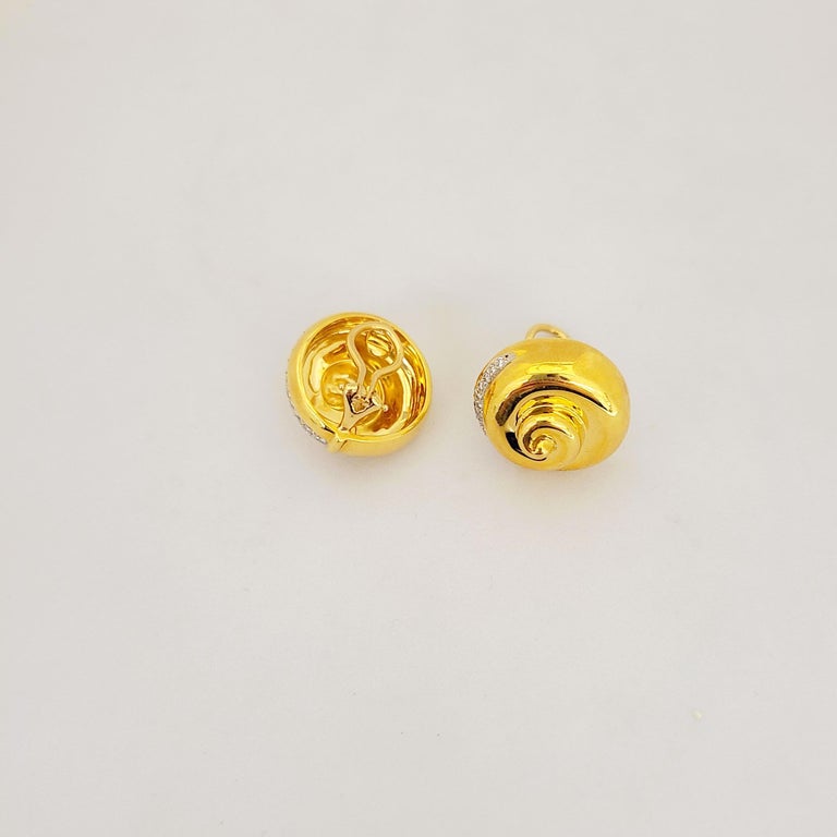 18 Karat Yellow Gold and Diamonds 0.65 Carat Swirl Button Earrings For ...
