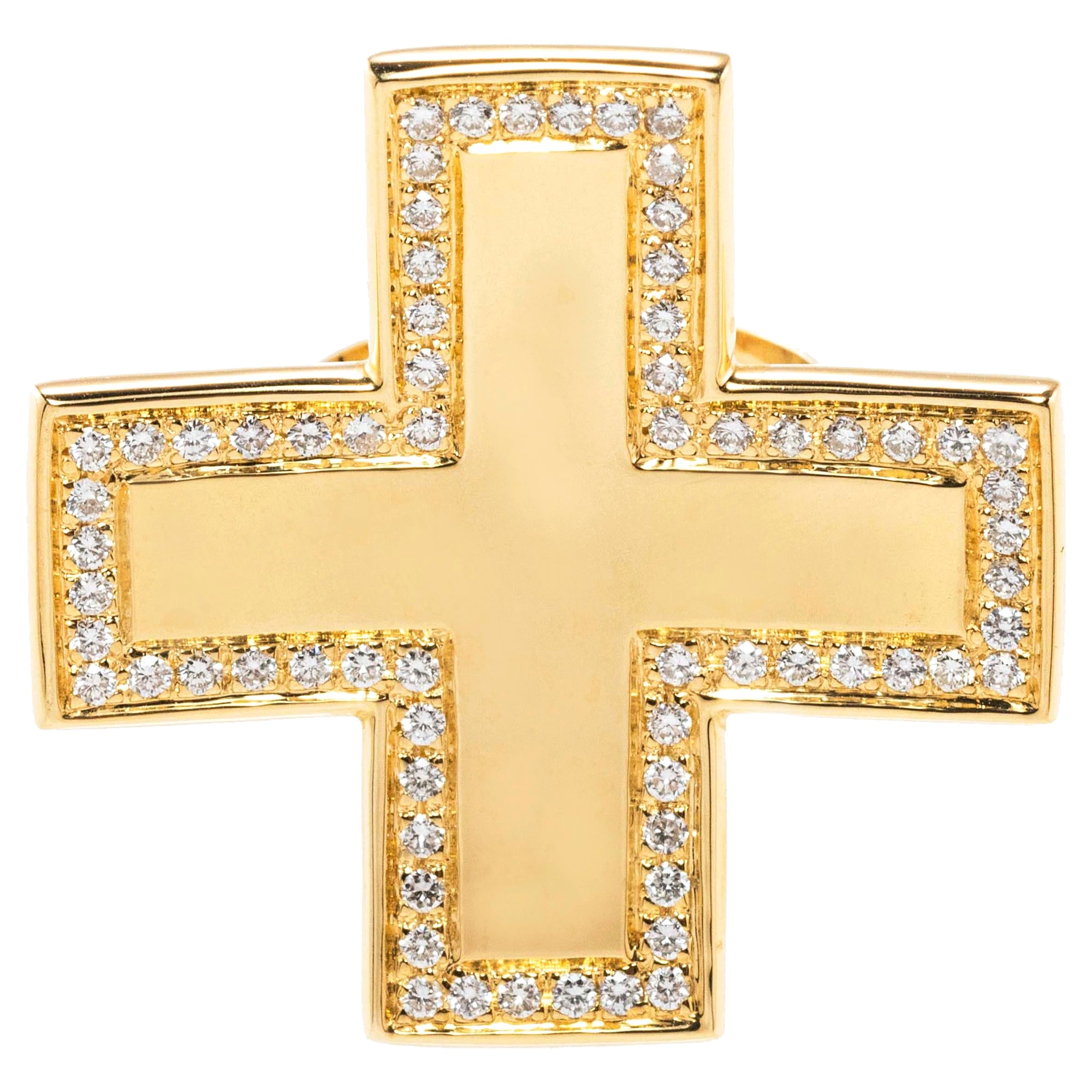Kreuzring aus 18 Karat Gelbgold mit Diamanten