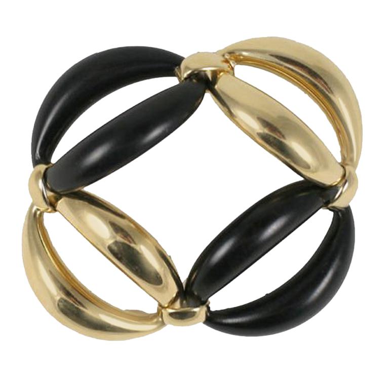 18kt Yellow Gold and Ebony oval link Bracelet For Sale