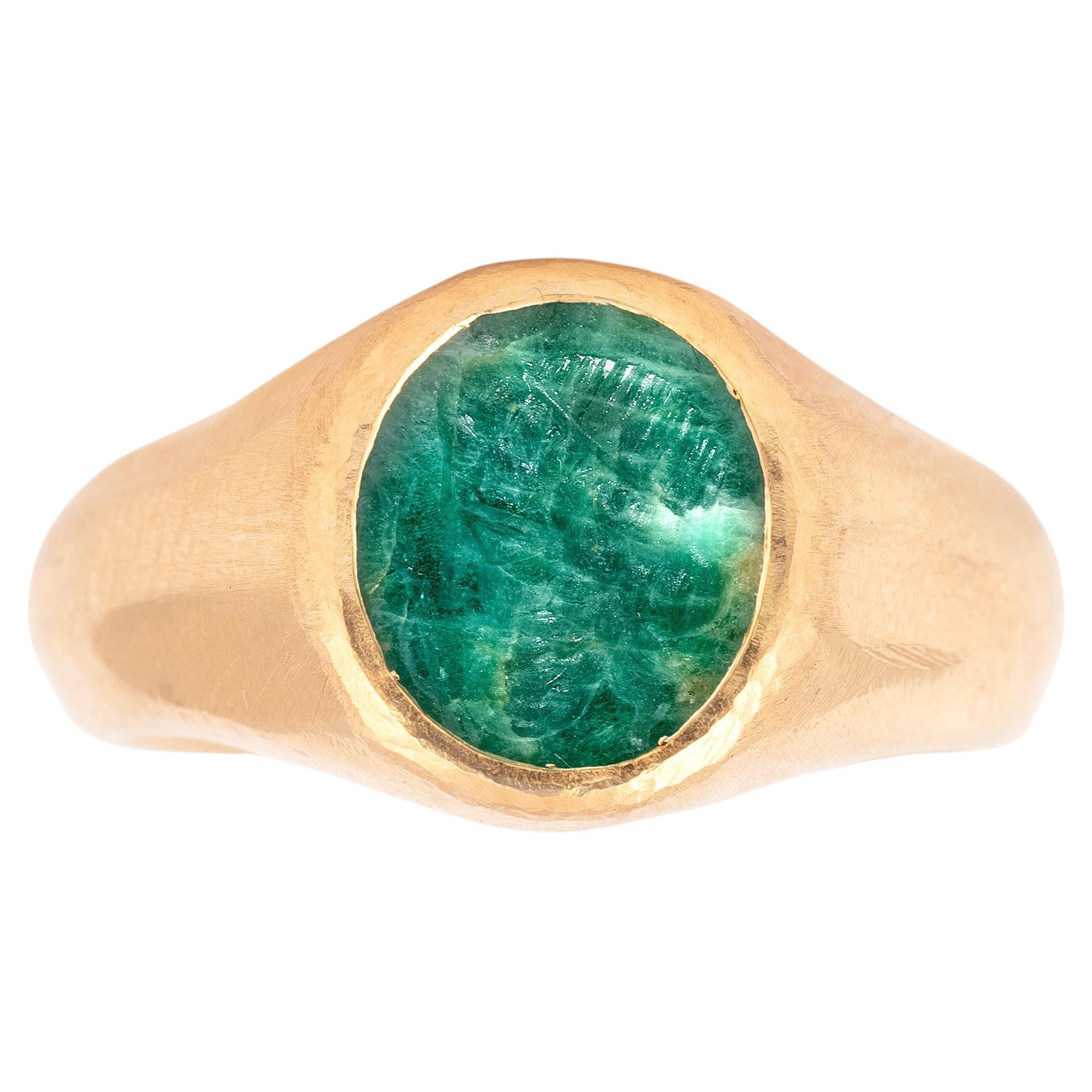 Classical Roman 18kt Yellow Gold And Emerald Magical Intaglio Ring