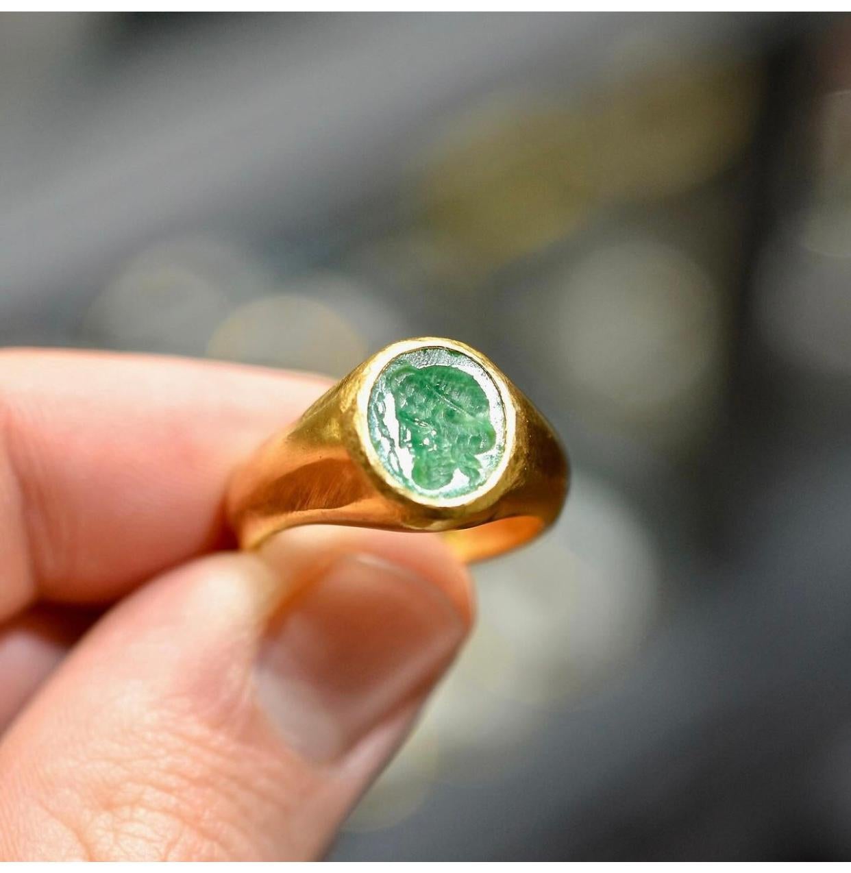 Uncut 18kt Yellow Gold And Emerald Magical Intaglio Ring