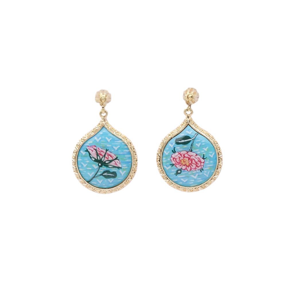 18 Karat Yellow Gold and Enamel Moments Venere Turchese Goccia Earrings In New Condition For Sale In Florence, Tuscany