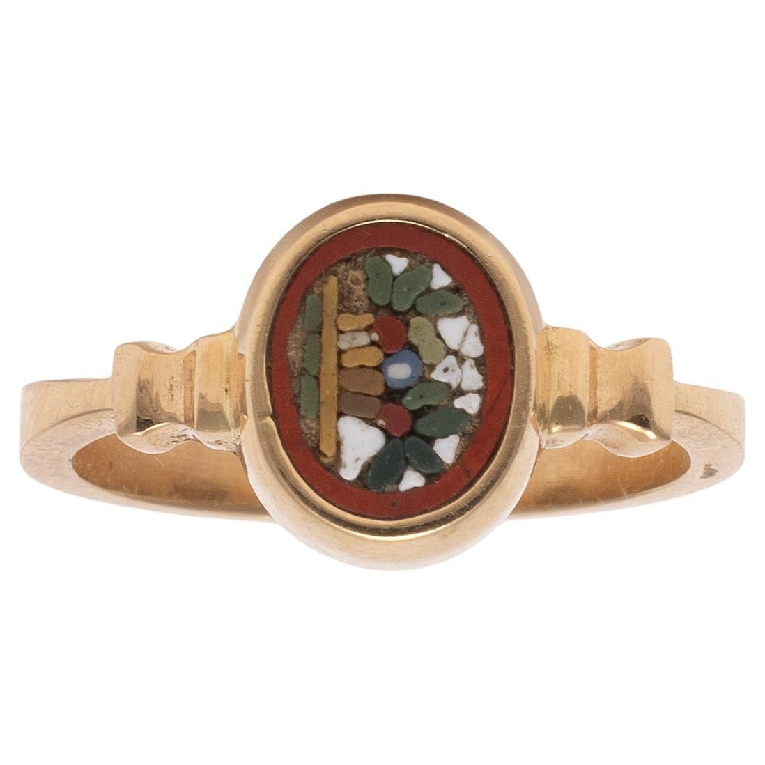 Women's or Men's 18kt Yellow Gold and Floral Micromosaic Ring  For Sale