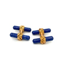 18KT Yellow Gold and Lapis Cuff-Links