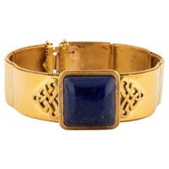 Antique 18 Karat Yellow Gold and Lapis Lazuli Bangle Bracelet