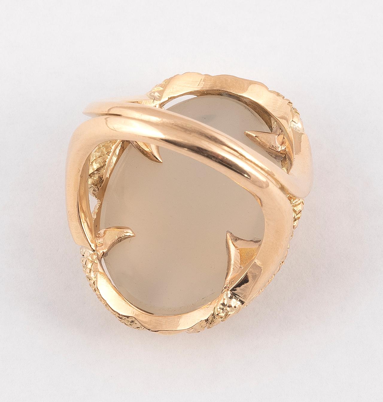 Cabochon 18kt Yellow Gold and Moonstone Snake Ring