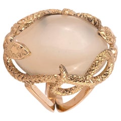 18kt Yellow Gold and Moonstone Snake Ring