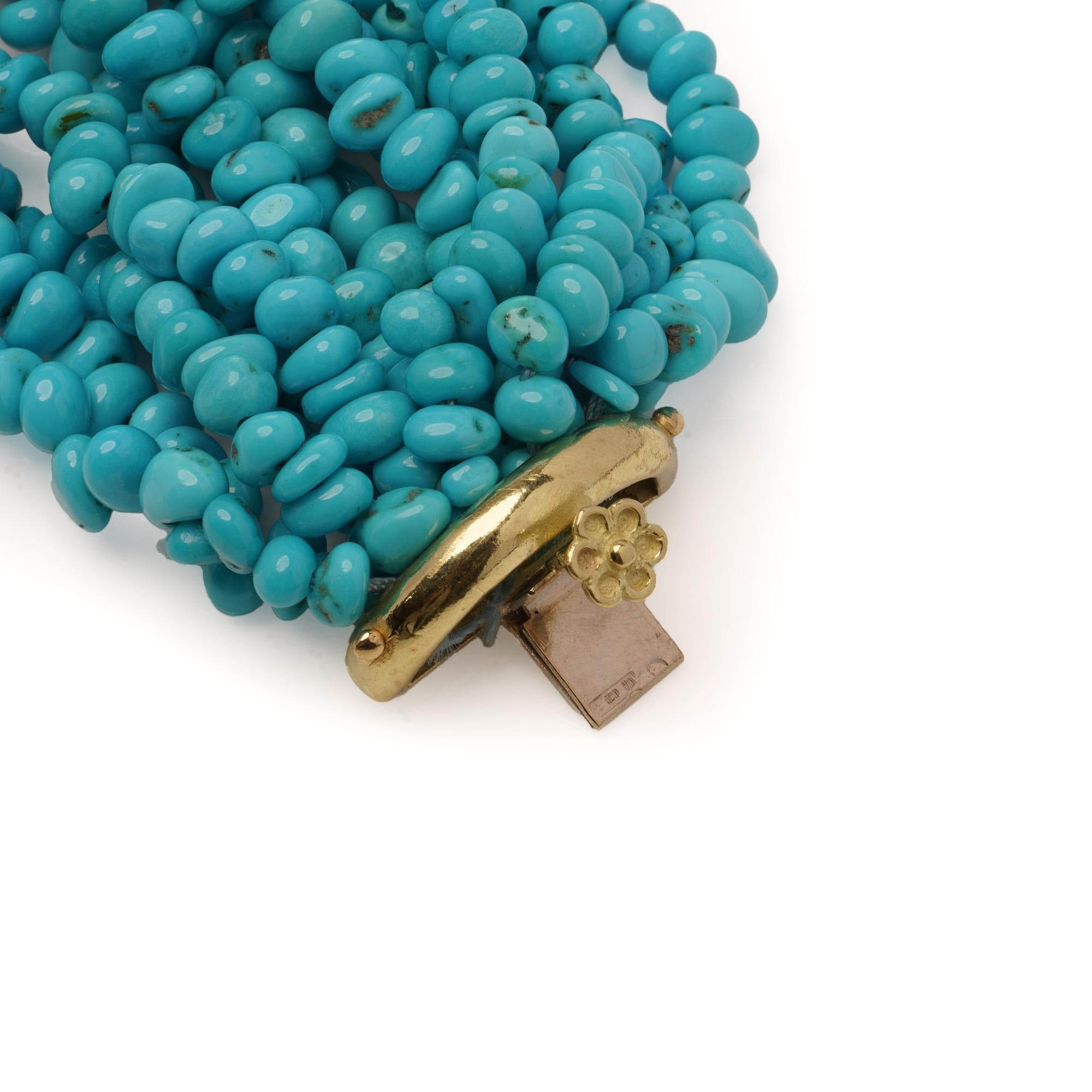 Bracelet multibrins en or jaune 18kt et turquoise naturelle Pour femmes en vente