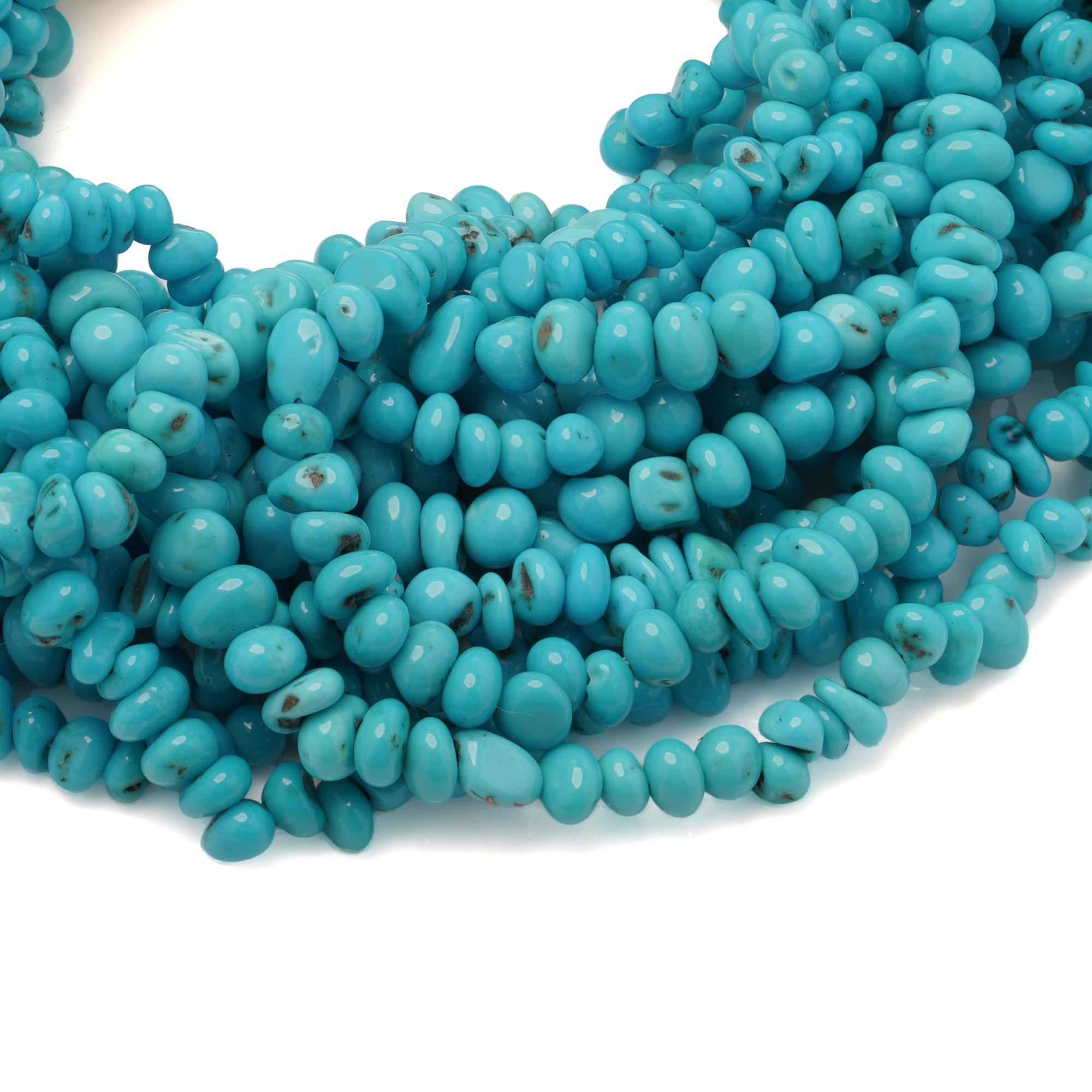 Bracelet multibrins en or jaune 18kt et turquoise naturelle en vente 1