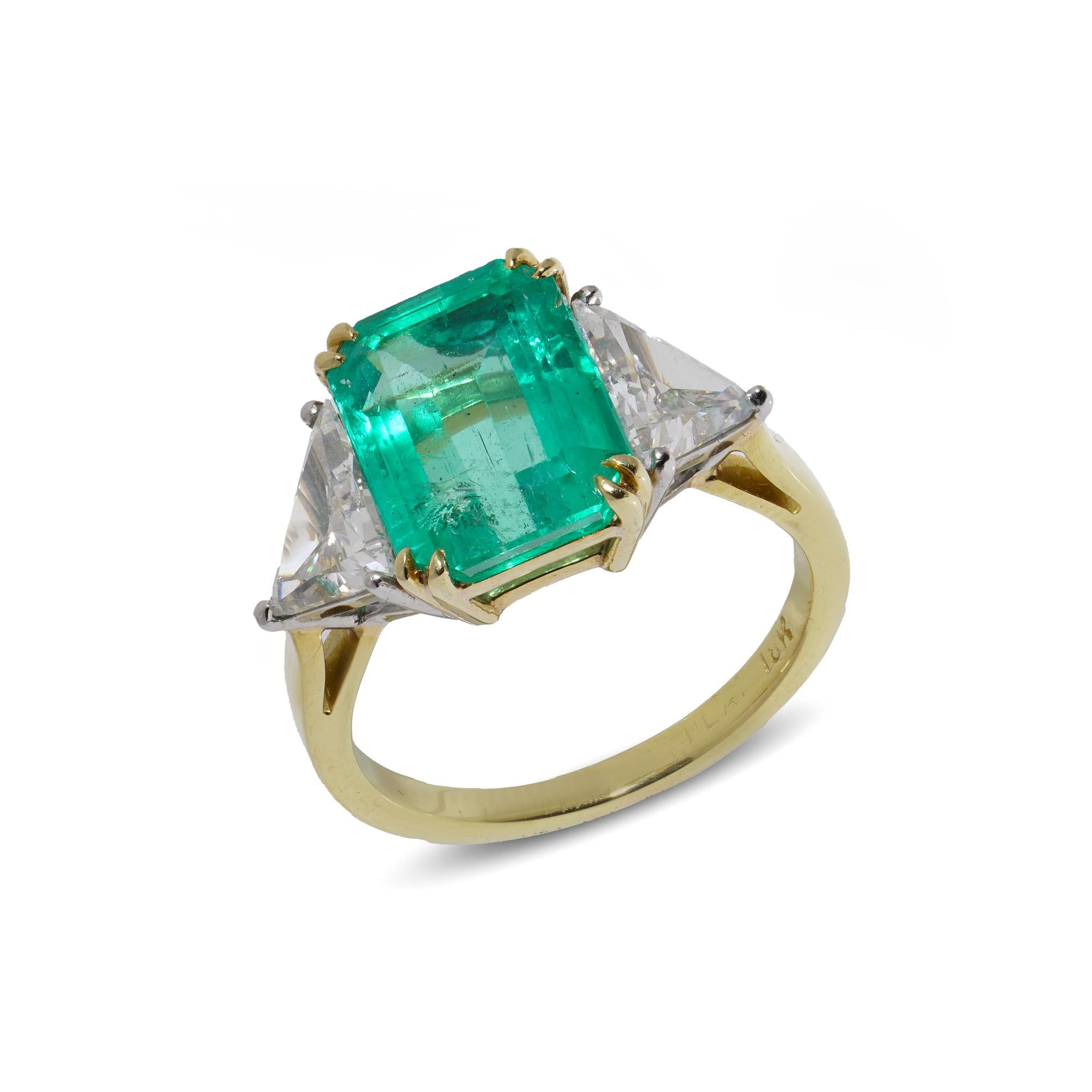 Oro 18kt e platino 3,85 ct. Anello con smeraldo colombiano naturale e diamante in vendita 5