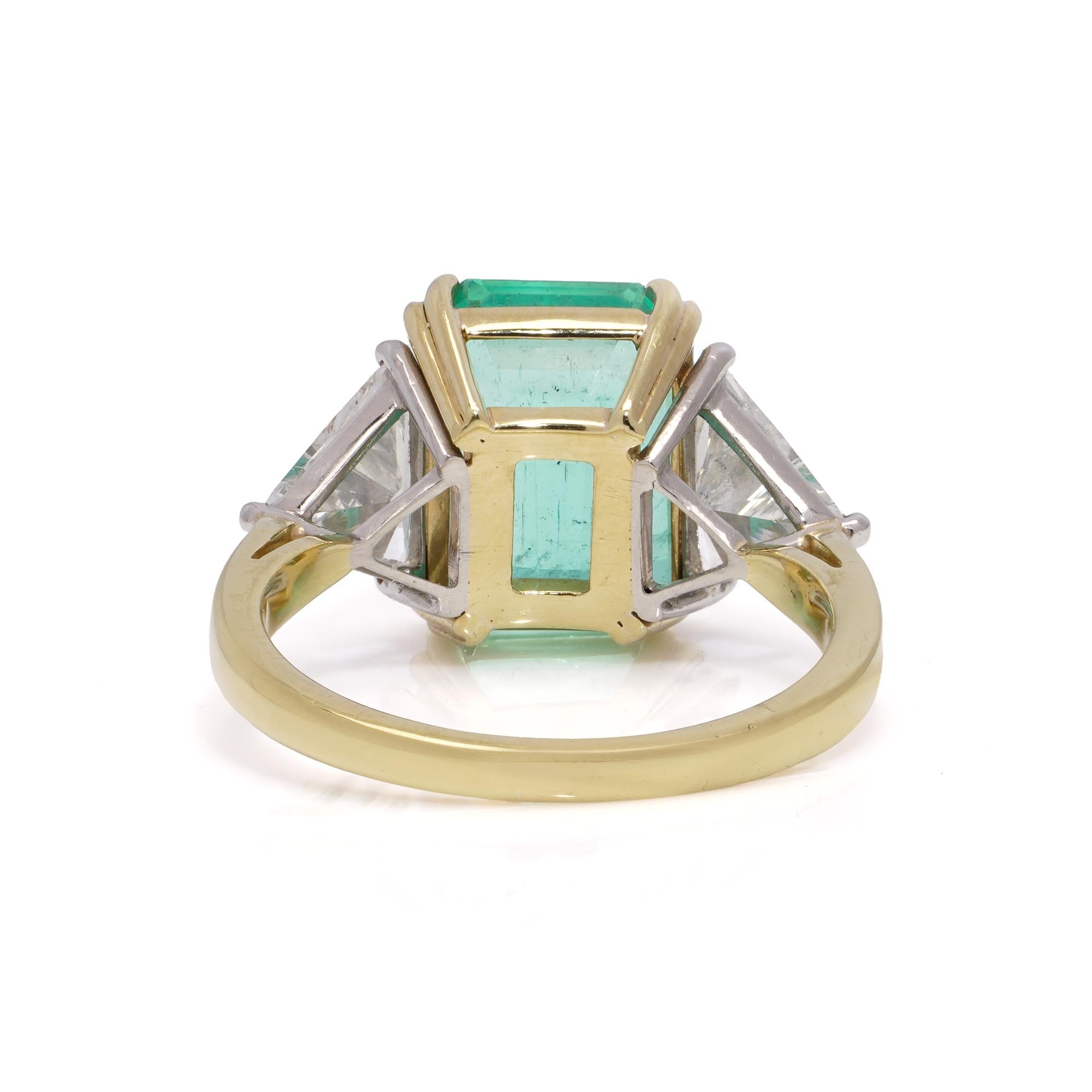 Oro 18kt e platino 3,85 ct. Anello con smeraldo colombiano naturale e diamante in vendita 3