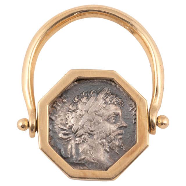 Sacchi Ancient Roman Coin Crossed Rope Ring 18 Karat Satin Yellow Gold ...
