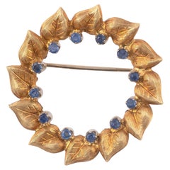 18kt Yellow Gold and Sapphire Leaf Brooch 18kt Yellow Gold and Sapphire Leaf Brooch