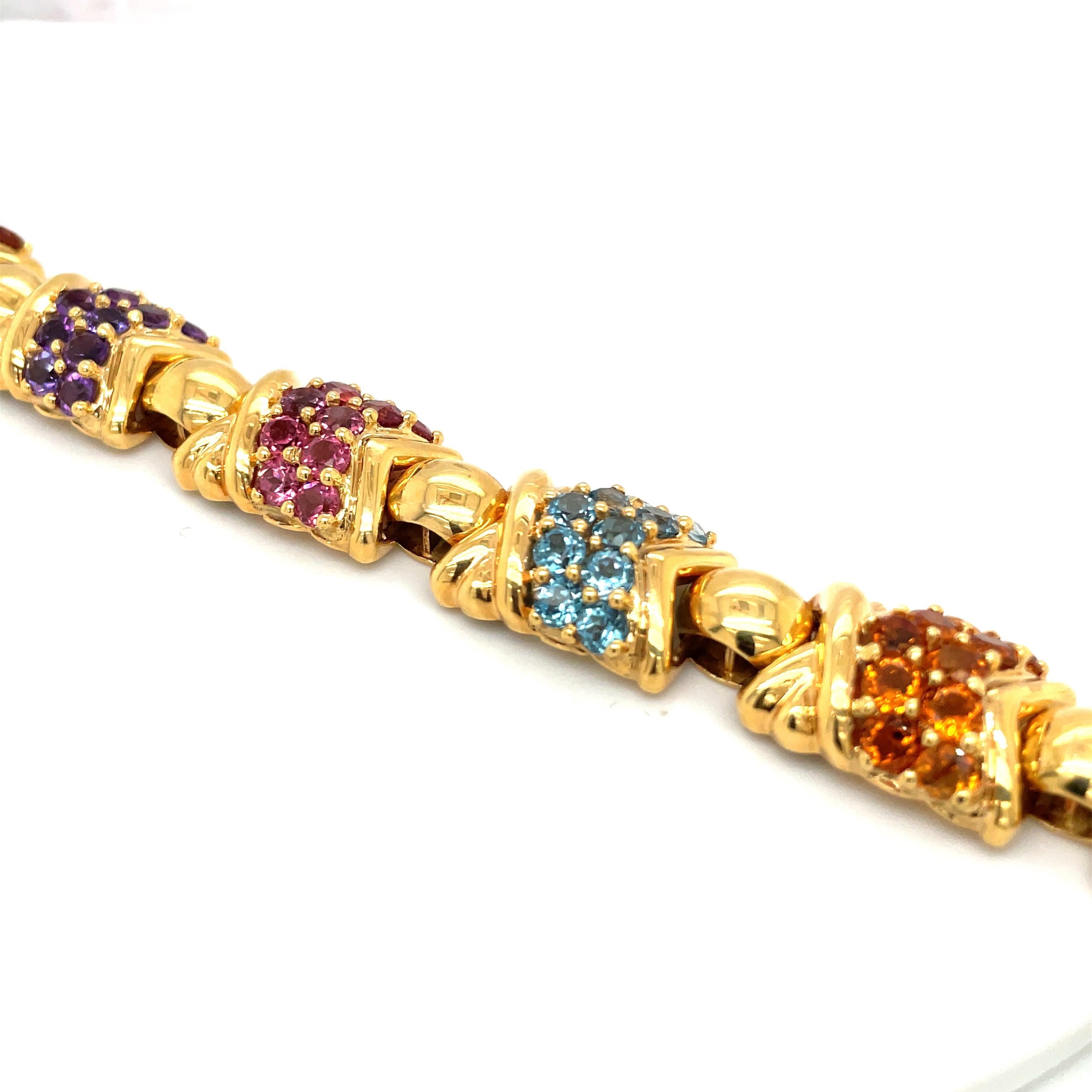 18KT Yellow Gold and Semi-Precious Gem Link Bracelet with 