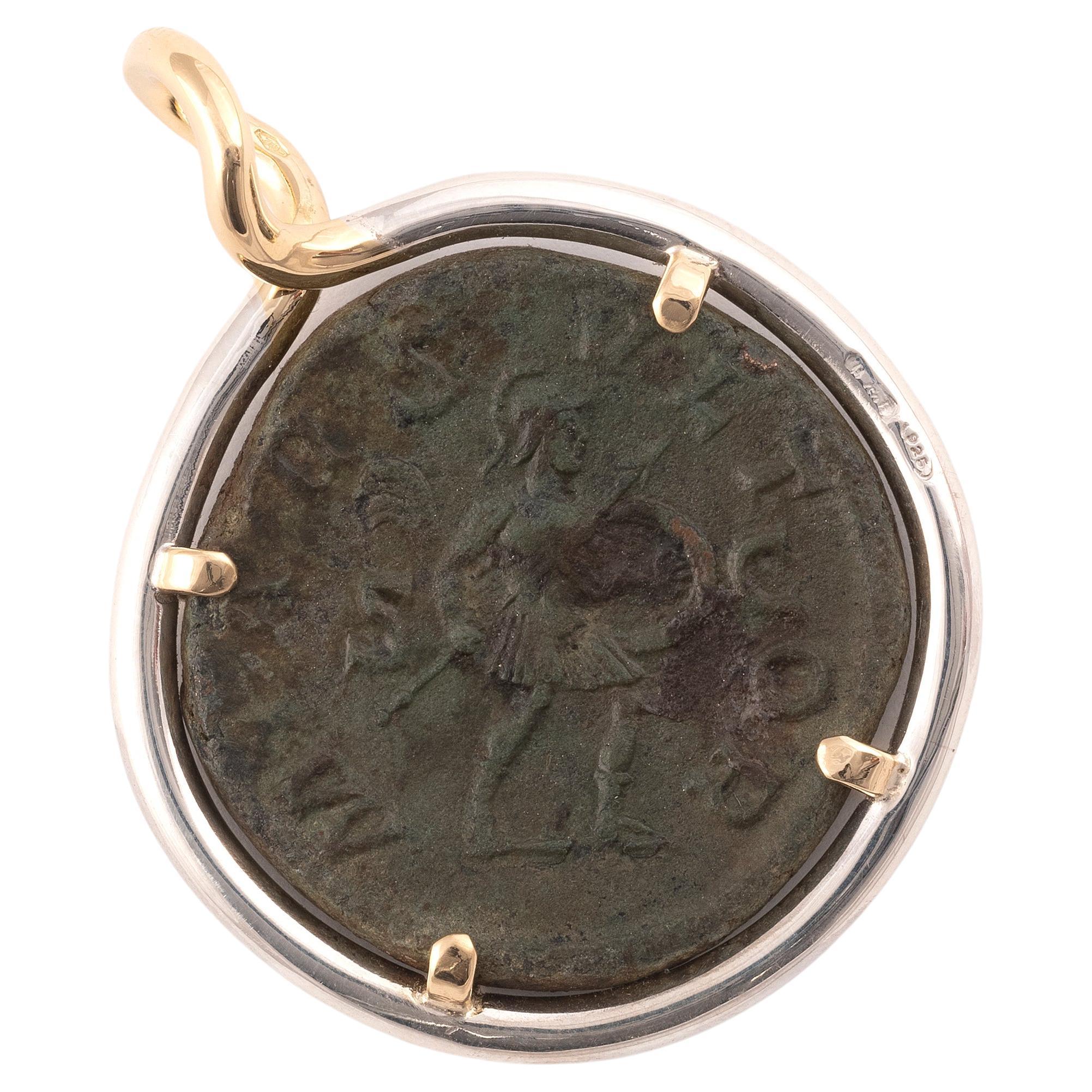 Coin romaine en or jaune 18 carats et bronze argent 221-235 D.C. Excellent état - En vente à Firenze, IT