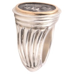 18kt Yellow Gold And Silver Cameo A Smiling Satyr Men's Ring