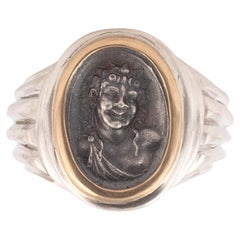 18kt Yellow Gold And Silver Cameo A Smiling Satyr Men's Ring 