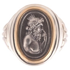 18kt Yellow Gold And Silver Cameo Neptune Men's Ring 