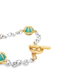 18KT Yellow Gold and Silver Chain Bracelet with Praseolite  Spheres