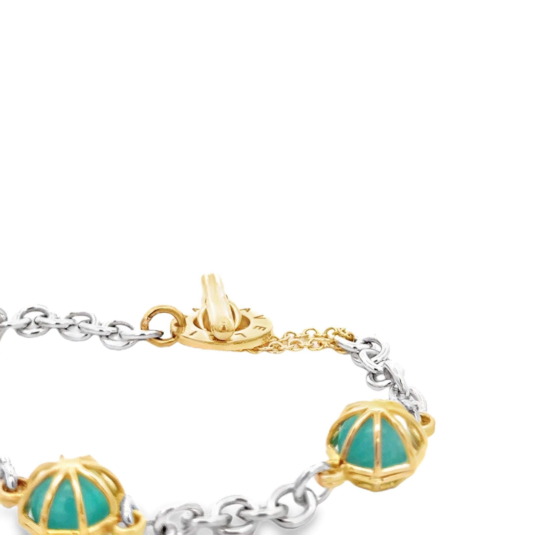 18KT Kettenarmband aus Gelbgold und Silber mit Praseolite  Sphären im Zustand „Neu“ im Angebot in Valenza, IT