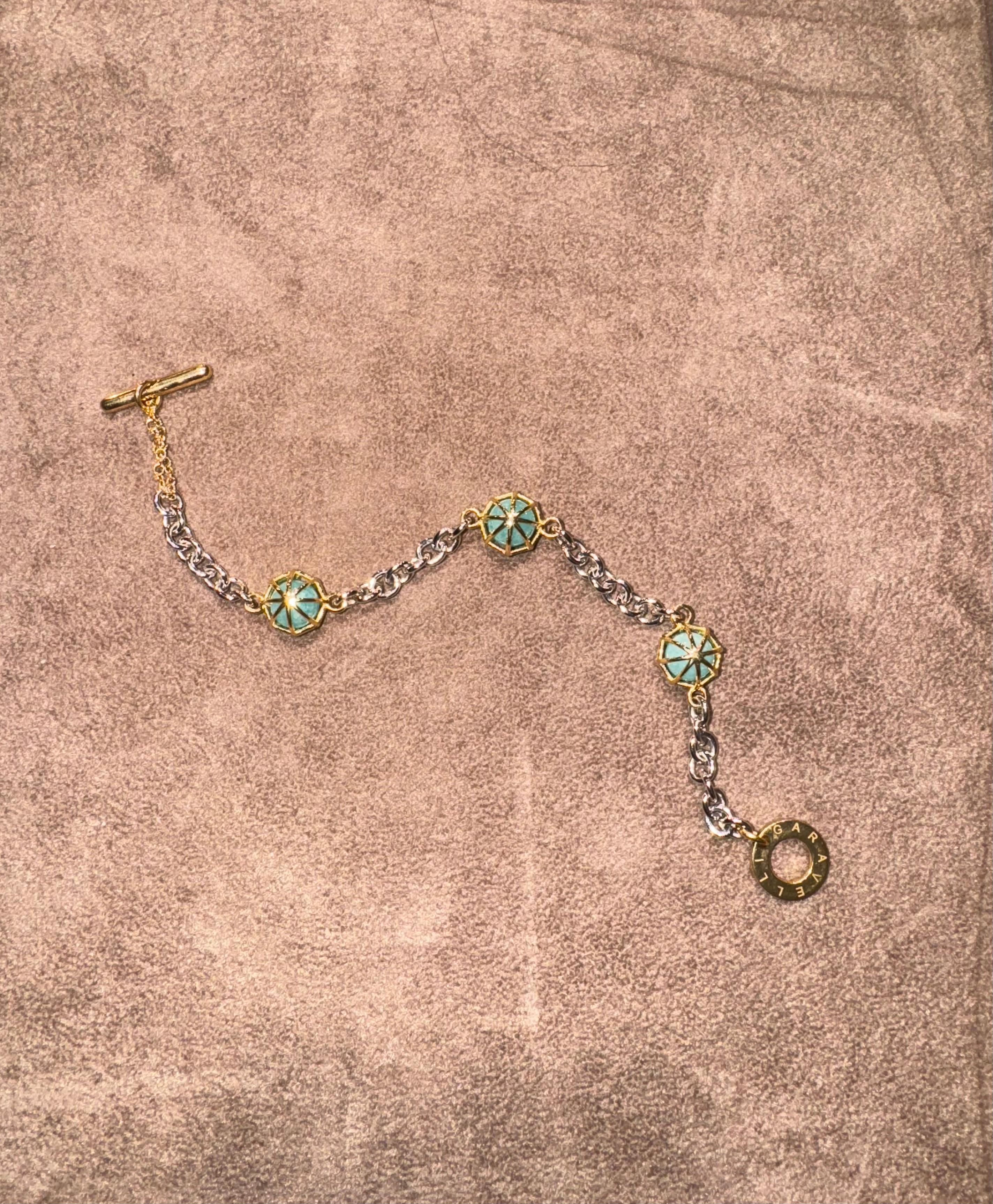 18KT Kettenarmband aus Gelbgold und Silber mit Praseolite  Sphären im Angebot 4