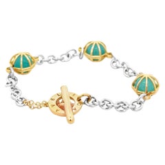 18KT Yellow Gold and Silver Chain Bracelet with Praseolite  Spheres