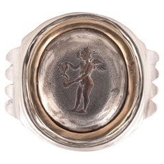18kt Yellow Gold And Silver Intaglio Cupid Men's Ring 