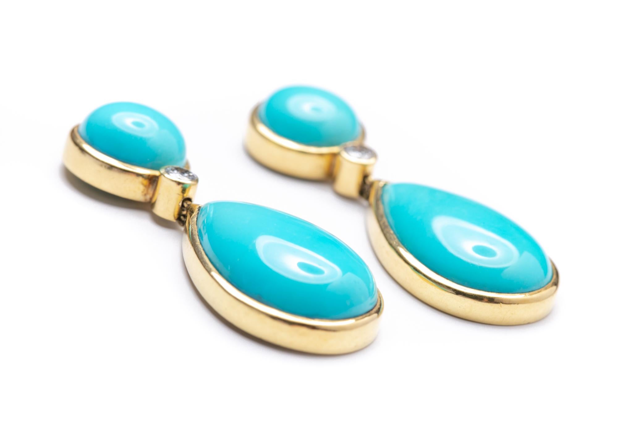 Retro 18 Karat Yellow Gold and Turquoise Necklace, Bracelet and Earrings