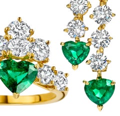 18kt Yellow Gold Asprey Genève Set Clip On Earrings & Ring Emeralds, Diamonds